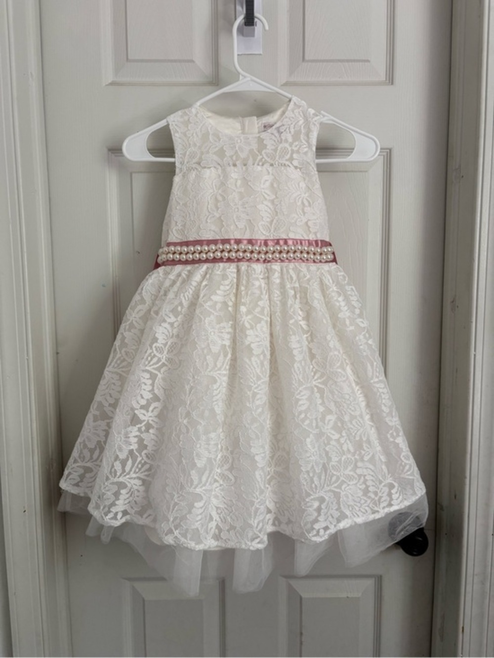 Harlow Ivory Lace Formal Dress with Pink Pearl Waistband size 6
